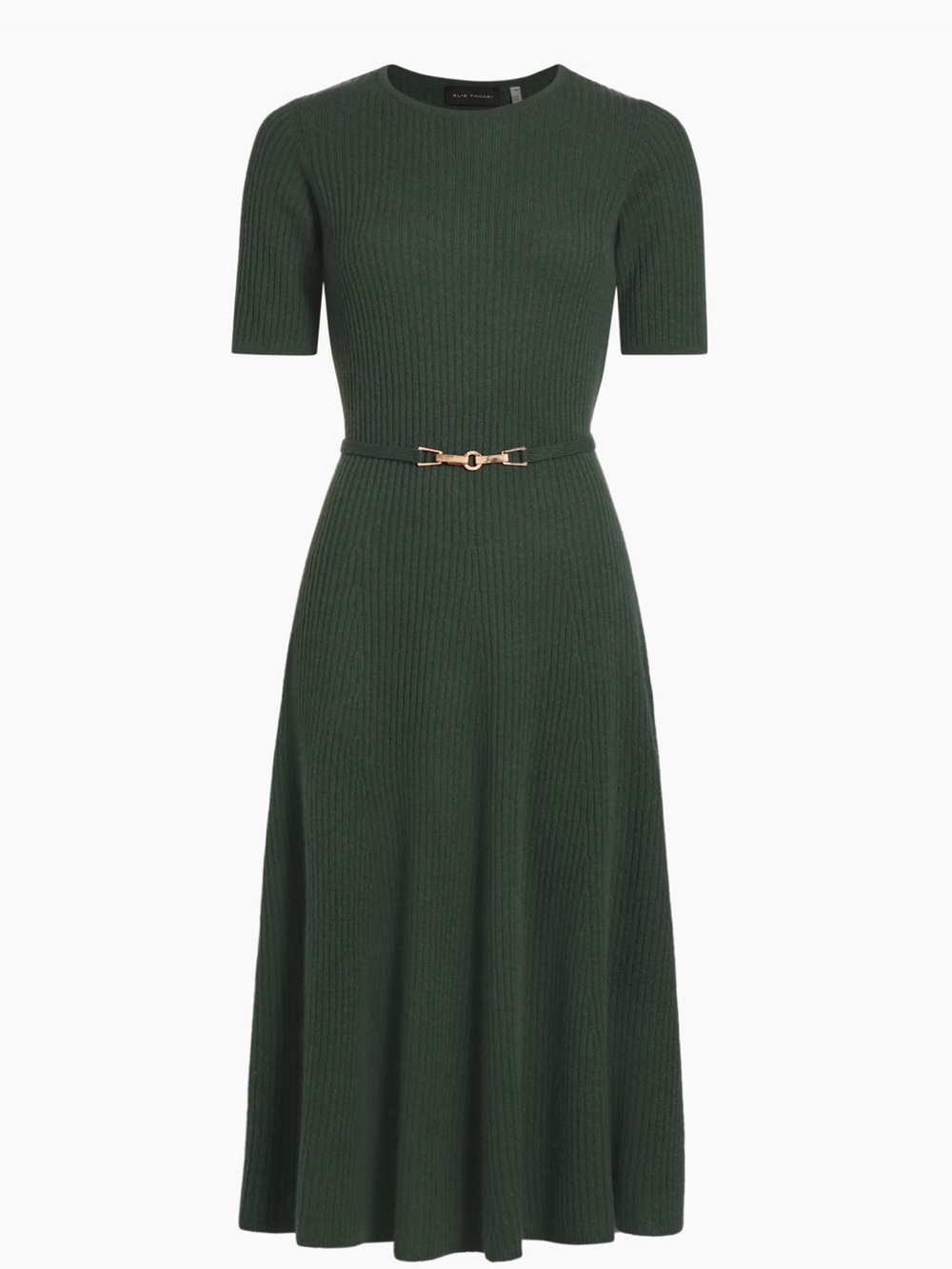 Elie Tahari Dark Olive cashmere Ribbed Midi Dress